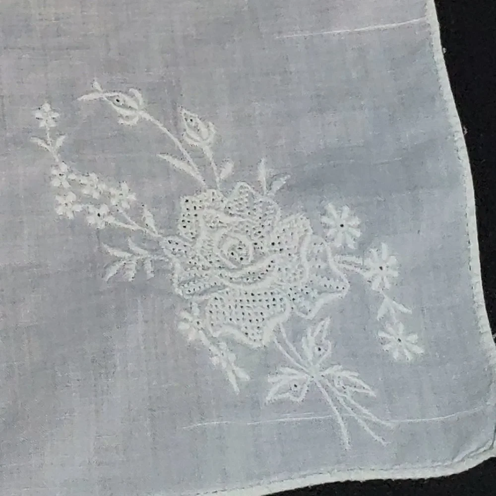 Vintage White Rose Handkerchief